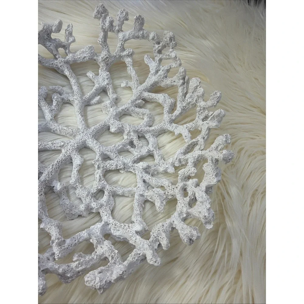 Centerpiece‎ Bowl Coral Reef Metal White & Gold Nautical Design Large Home Decor